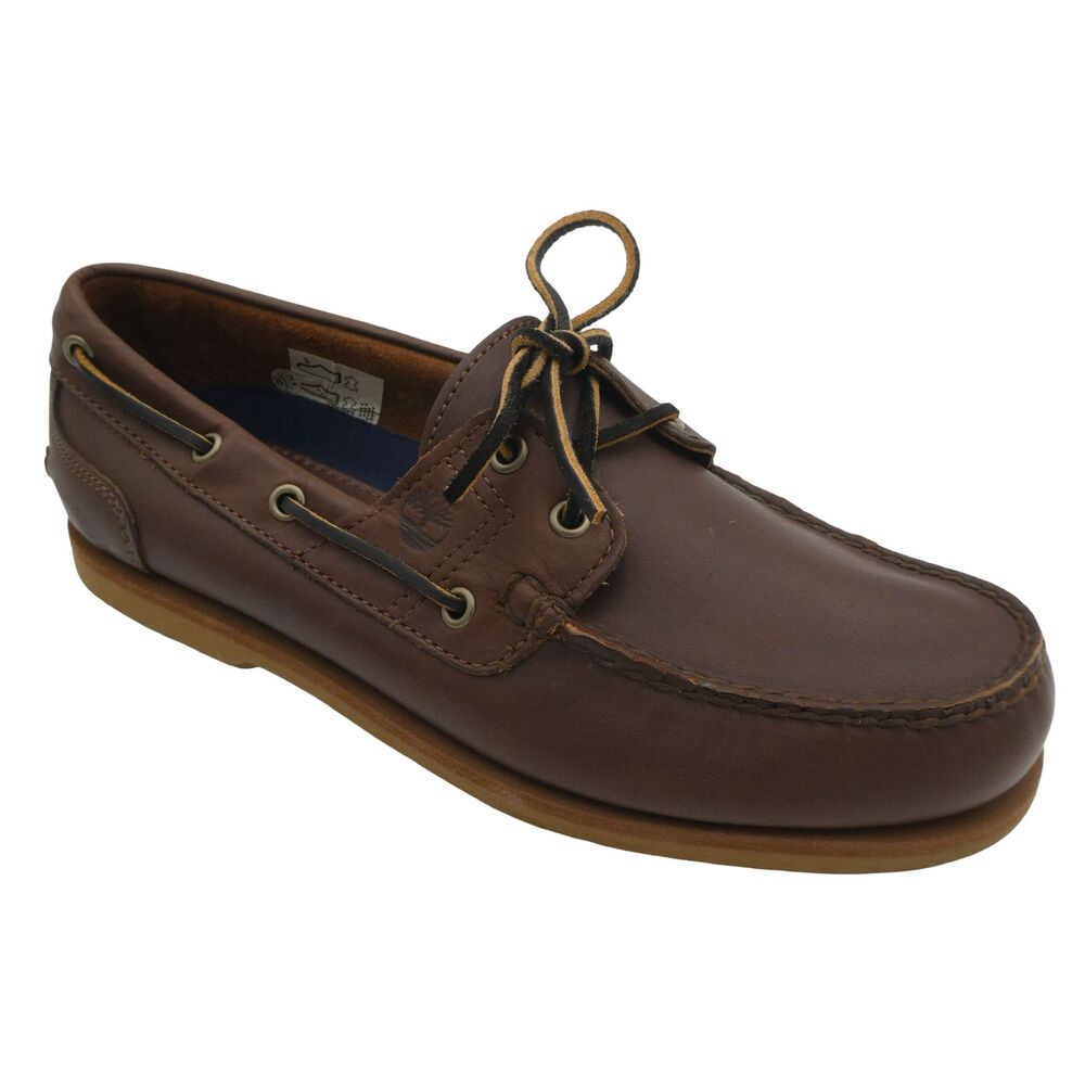 Timberland Men's 9.5 Classic 2-Eye Genuine Leather Boat Shoes Brown Model 25021
